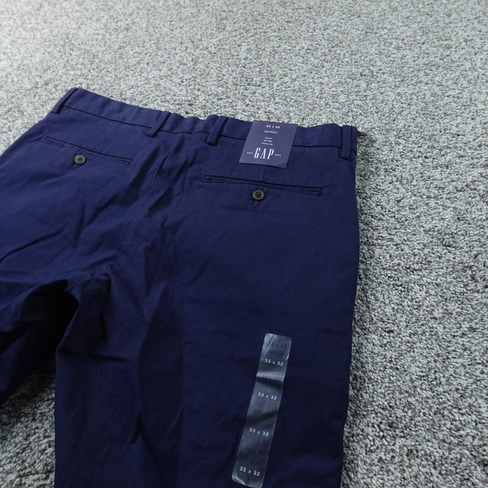 NEW Gap Pants Mens 33X32 Blue Chino Trouser Skinny Flat Front Stretch Preppy